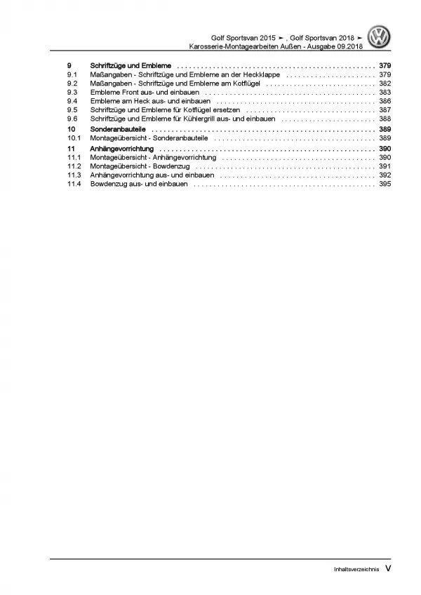 VW Golf 7 Sportsvan AM (14-18) Karosserie Montage Außen Reparaturanleitung PDF