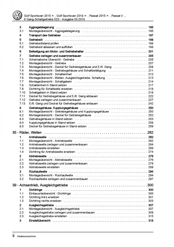 VW Golf 7 Sportsvan AM (14-18) 6 Gang Schaltgetriebe 02S Reparaturanleitung PDF