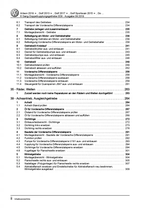 VW Golf 7 Sportsvan AM 6 Gang Automatikgetriebe DKG 0D9 Reparaturanleitung PDF