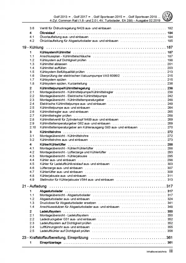 VW Golf 7 Sportsvan (14>) 1,6l 2,0l Dieselmotor TDI 90-190 PS Reparaturanleitung