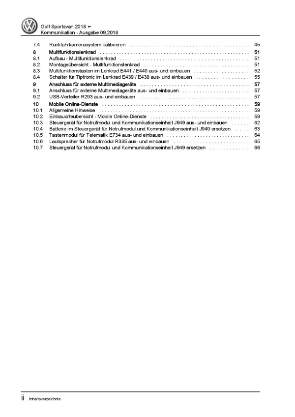 VW Golf 7 Sportsvan (18>) Radio Navigation Kommunikation Reparaturanleitung PDF