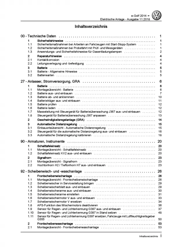 VW e-Golf BE1 (14-17) Elektrische Anlage Elektrik Systeme Reparaturanleitung PDF