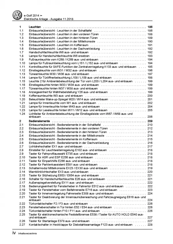 VW e-Golf Typ BE1 (14-17) Elektrische Anlage Elektrik Systeme Reparaturanleitung