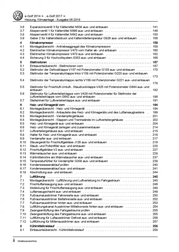 VW e-Golf Typ BE1 BE2 ab 2014 Heizung Belüftung Klimaanlage Reparaturanleitung