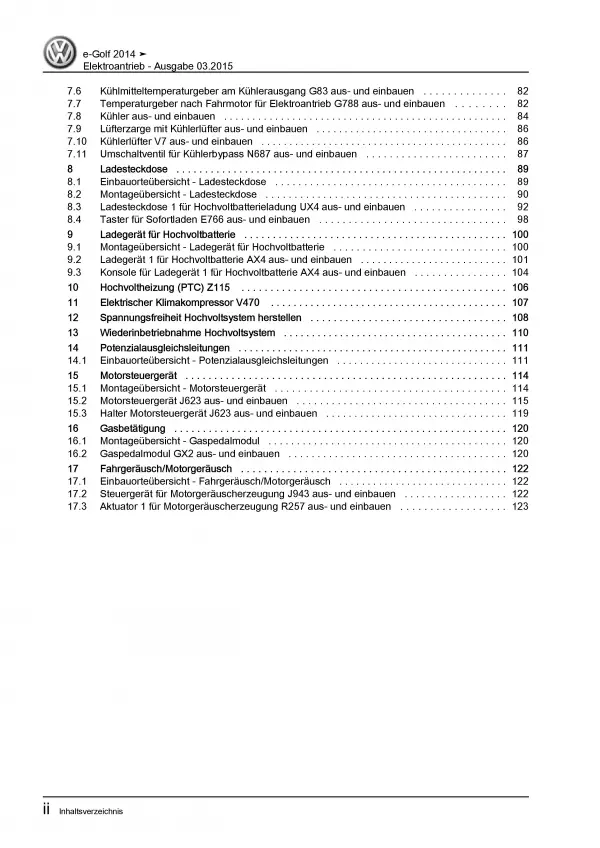 VW e-Golf Typ BE1 2014-2017 Elektroantrieb Motor Reparaturanleitung