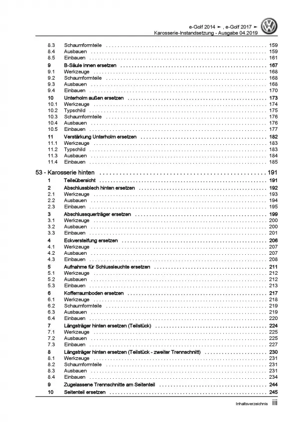 VW e-Golf BE1 BE2 (14>) Karosserie Unfall Instandsetzung Reparaturanleitung PDF