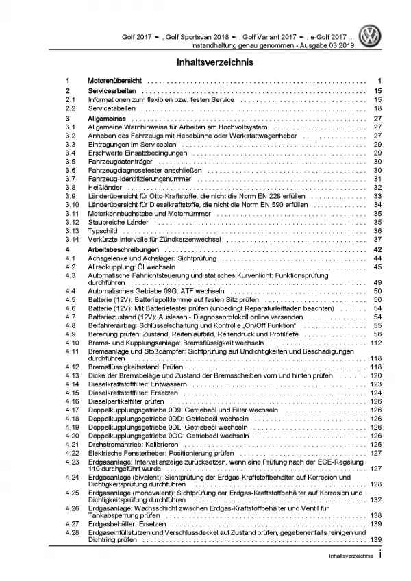 VW e-Golf BE2 ab 2017 Instandhaltung Inspektion Wartung Reparaturanleitung PDF