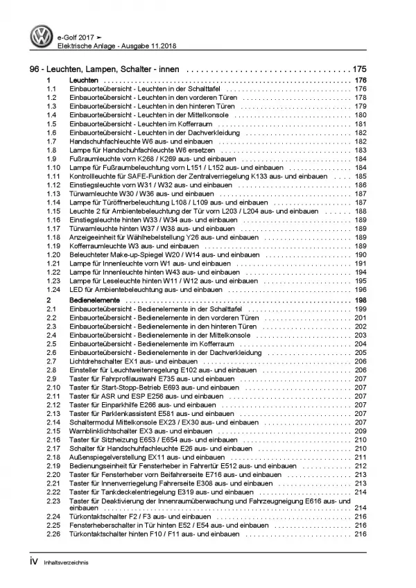 VW e-Golf BE2 ab 2017 Elektrische Anlage Elektrik Systeme Reparaturanleitung PDF