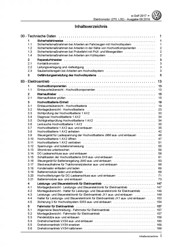 VW e-Golf Typ BE2 ab 2017 Elektromotor 270 LS2 Reparaturanleitung PDF