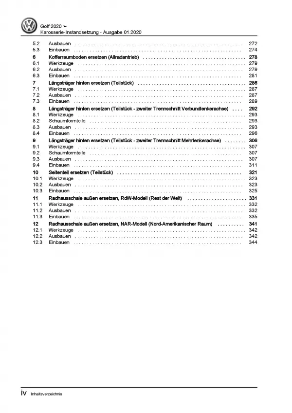 VW Golf 8 Typ CD ab 2019 Karosserie Unfall Instandsetzung Reparaturanleitung PDF