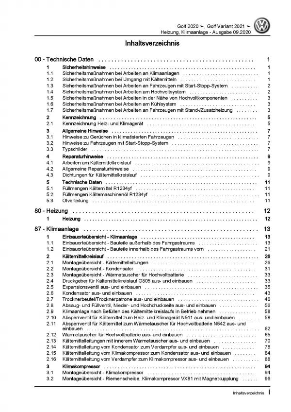 VW Golf 8 Typ CD ab 2019 Heizung Belüftung Klimaanlage Reparaturanleitung PDF