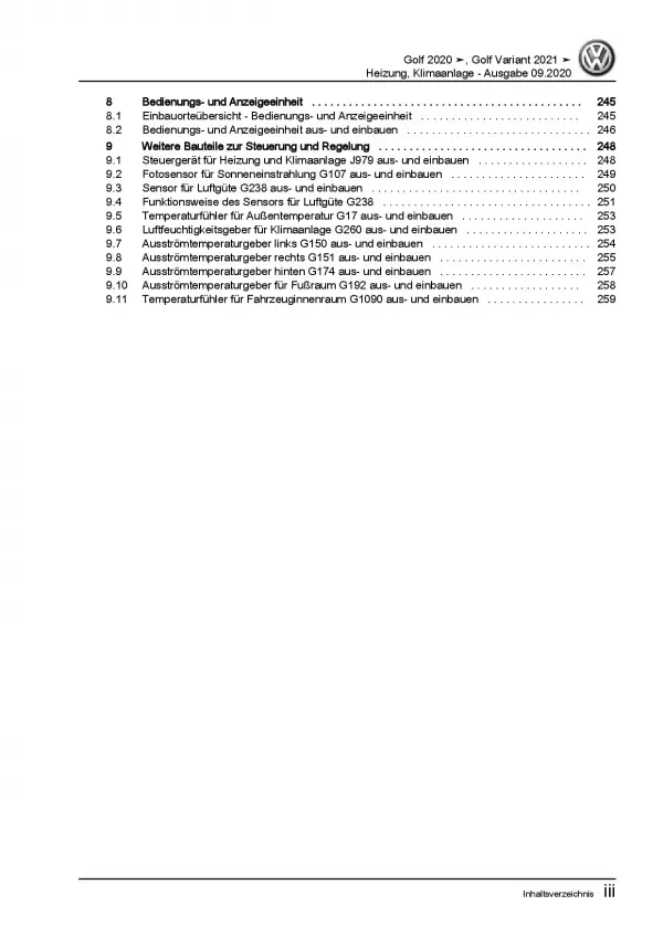VW Golf 8 Typ CD ab 2019 Heizung Belüftung Klimaanlage Reparaturanleitung