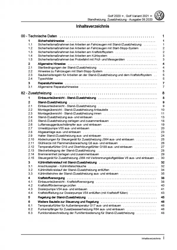 VW Golf 8 Typ CD ab 2019 Standheizung Zusatzheizung Reparaturanleitung PDF