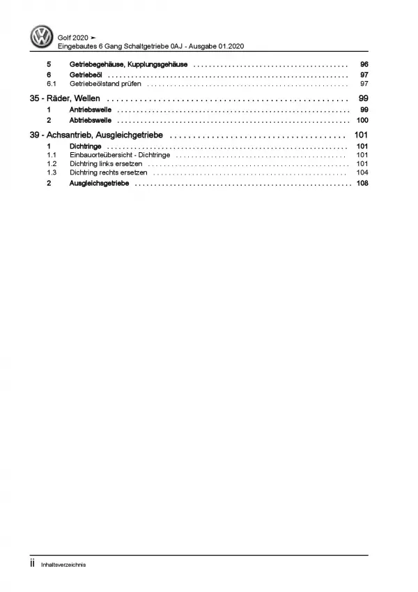 VW Golf 8 CD ab 2019 6 Gang Schaltgetriebe Kupplung 0AJ Reparaturanleitung PDF