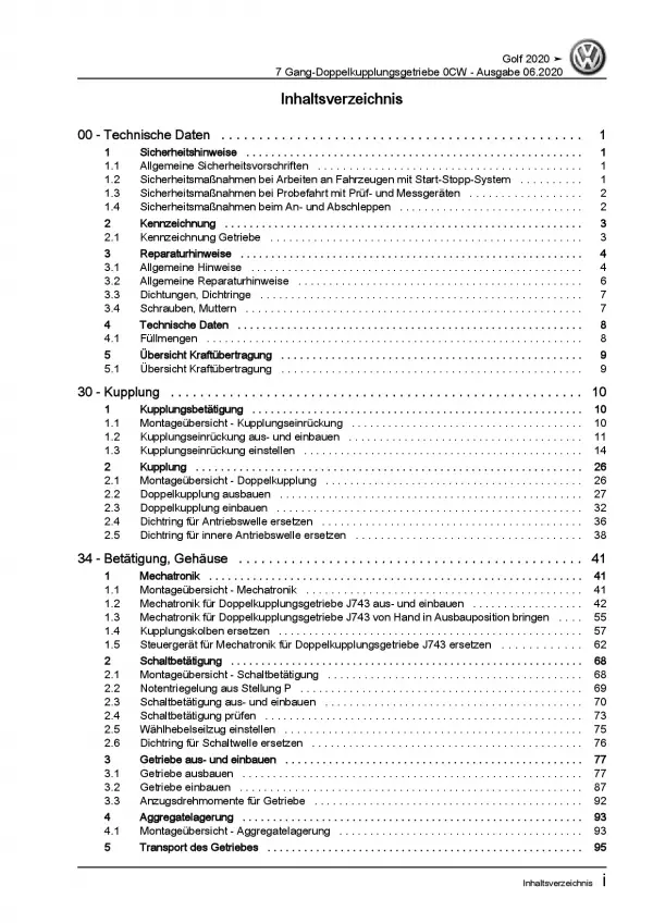 VW Golf 8 CD ab 2019 7 Gang Automatikgetriebe DSG DKG 0CW Reparaturanleitung PDF