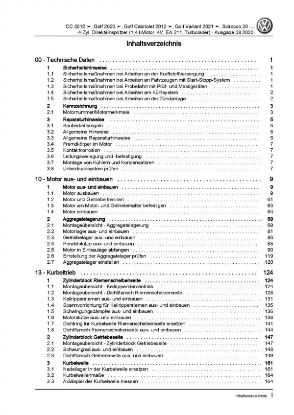 VW Golf 8 CD ab 2019 4-Zyl. 1,4l Benzinmotor 125-150 PS Reparaturanleitung PDF