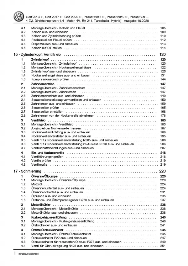 VW Golf 8 CD ab 2019 4-Zyl. 1,4l Benzinmotor 150-156 PS Reparaturanleitung PDF