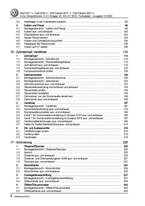 VW Golf 8 Typ CD ab 2019 4-Zyl. 1,5l Benzinmotor 130 PS Reparaturanleitung PDF