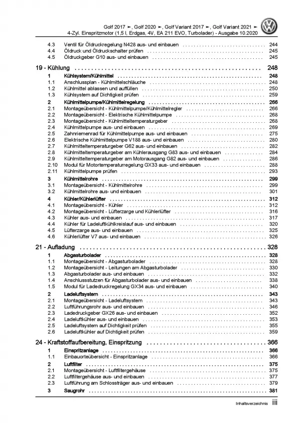 VW Golf 8 Typ CD ab 2019 4-Zyl. 1,5l Benzinmotor 130 PS Reparaturanleitung PDF