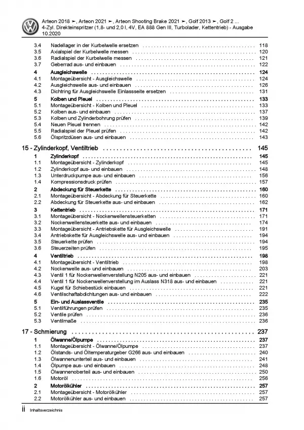 VW Golf 8 Typ CD ab 2019 1,8l 2,0l Benzinmotor 179-290 PS Reparaturanleitung PDF