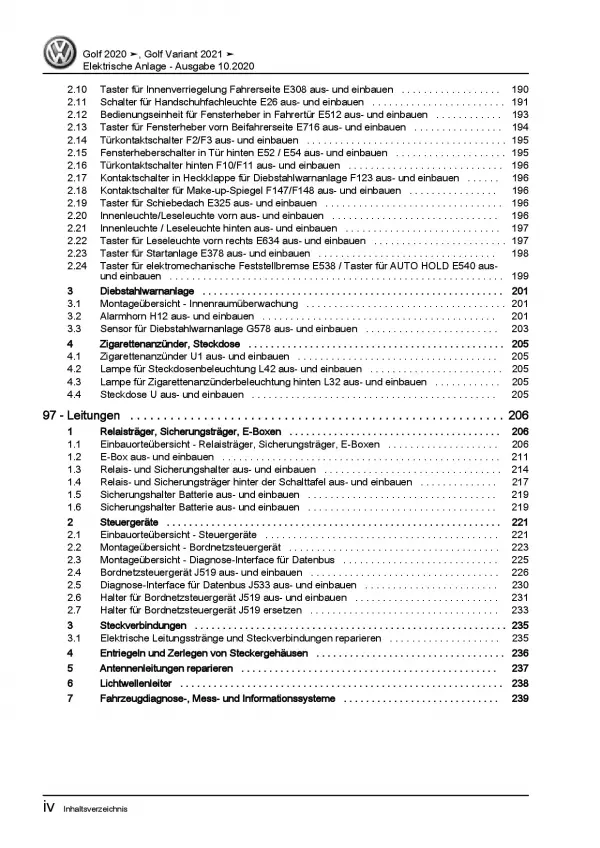 VW Golf 8 Typ CG5 ab 2020 Elektrische Anlage Elektrik Systeme Reparaturanleitung