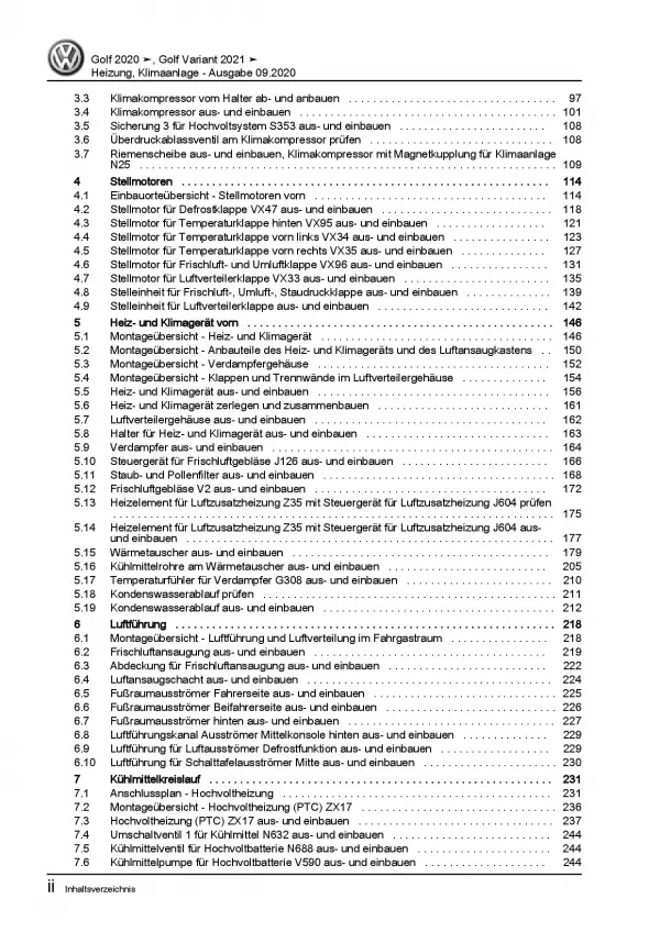 VW Golf 8 Typ CG5 ab 2020 Heizung Belüftung Klimaanlage Reparaturanleitung