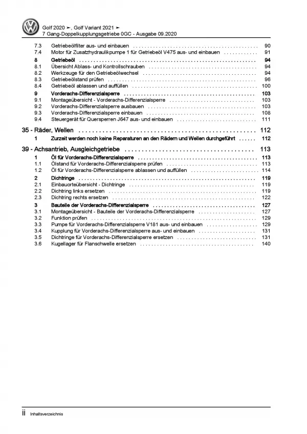 VW Golf 8 CG5 ab 2020 7 Gang Automatikgetriebe DSG DKG 0GC Reparaturanleitung