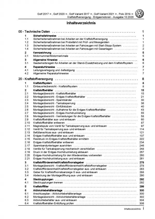 VW Golf 8 CG5 ab 2020 Kraftstoffversorgung Erdgasmotoren Reparaturanleitung PDF