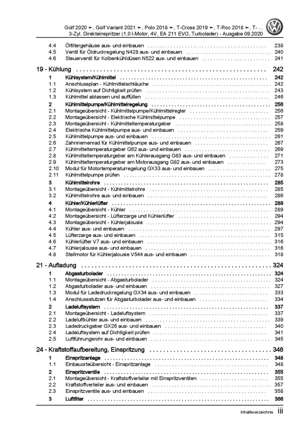 VW Golf 8 CG5 ab 2020 3-Zyl. 1,0l Benzinmotor 90-110 PS Reparaturanleitung PDF