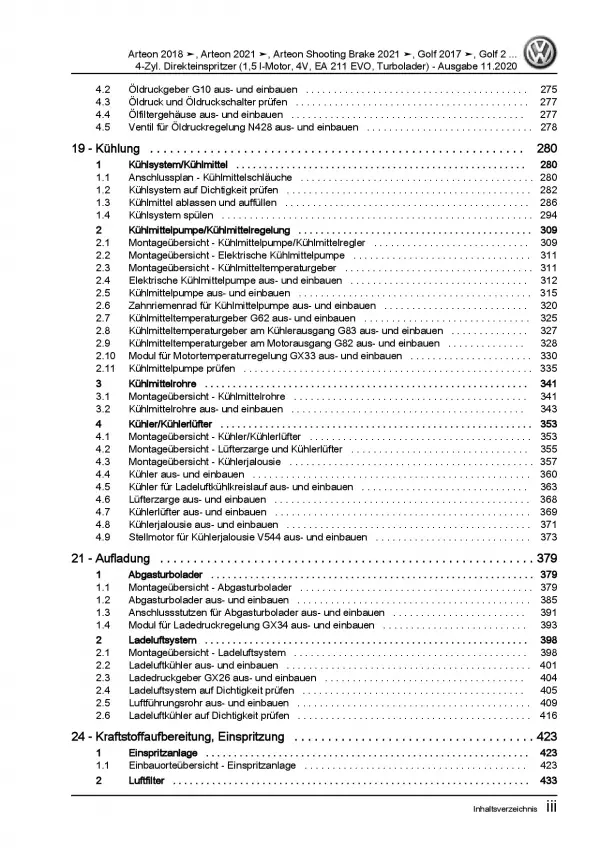 VW Golf 8 CG5 ab 2020 4-Zyl. 1,5l Benzinmotor 130-150 PS Reparaturanleitung PDF