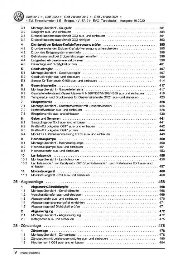 VW Golf 8 Typ CG5 ab 2020 4-Zyl. 1,5l Benzinmotor 130 PS Reparaturanleitung