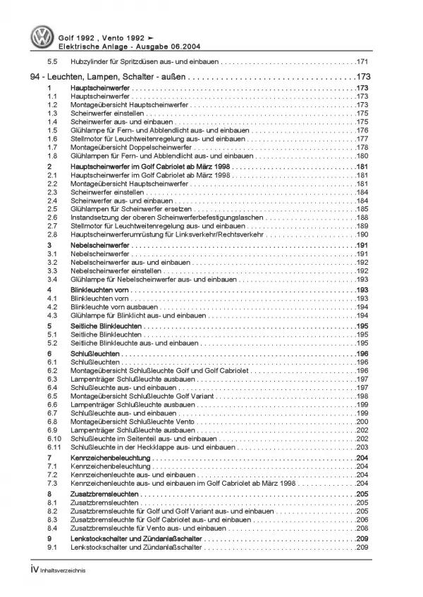 VW Golf 3 Cabrio 1E/1V 1993-1998 Elektrische Anlage Elektrik Reparaturanleitung