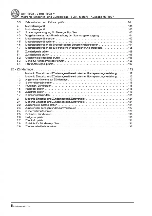 VW Golf 3 Cabrio Motronic Einspritz- Zündanlage 2,8l 2,9l Reparaturanleitung PDF