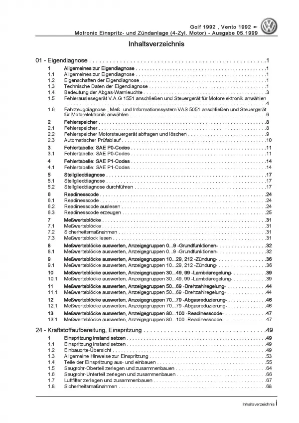 VW Golf 3 Cabrio 1E/1V Motronic Einspritz- Zündanlage Reparaturanleitung PDF