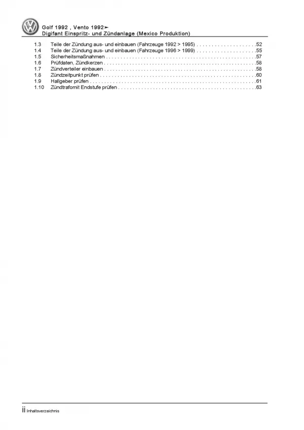 VW Golf 3 Cabrio Typ 1E/1V Digifant Einspritz- Zündanlage Reparaturanleitung PDF