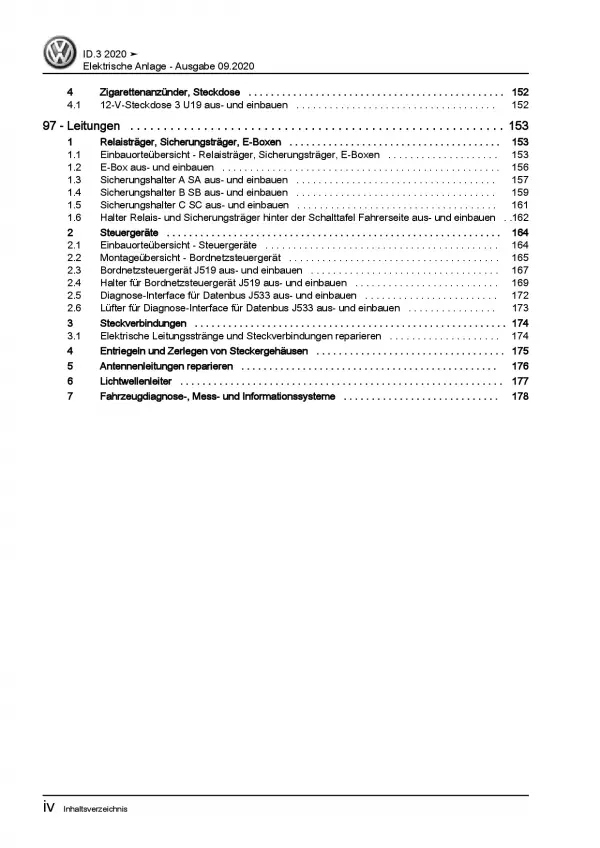 VW ID.3 E11 ab 2019 Elektrische Anlage Elektrik Systeme Reparaturanleitung PDF