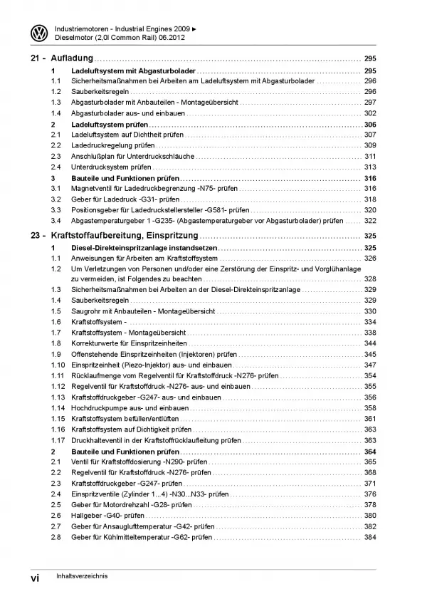 VW Industriemotoren (09>) 4-Zyl. 2,0l Dieselmotor 60-102 PS Reparaturanleitung