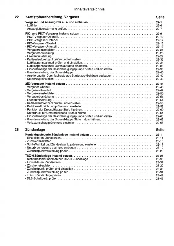 VW Jetta 1 Typ 16 1979-1984 PIC 2E3 Vergaser Zündanlage Reparaturanleitung PDF