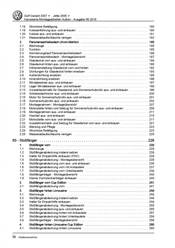 VW Jetta 5 1K 2004-2010 Karosserie Montagearbeiten Außen Reparaturanleitung PDF