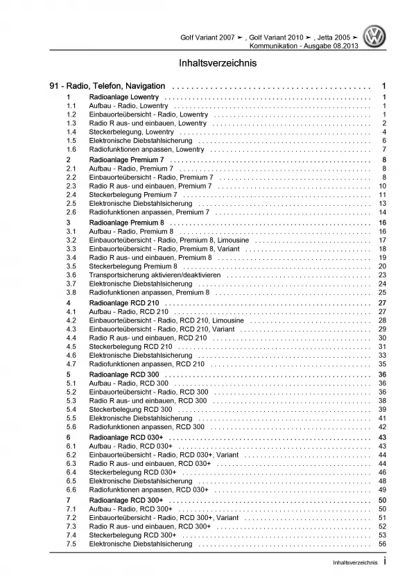 VW Jetta 5 1K 2004-2010 Radio Navigation Kommunikation Reparaturanleitung PDF