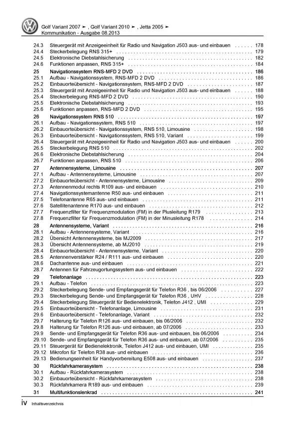 VW Jetta 5 Typ 1K 2004-2010 Radio Navigation Kommunikation Reparaturanleitung