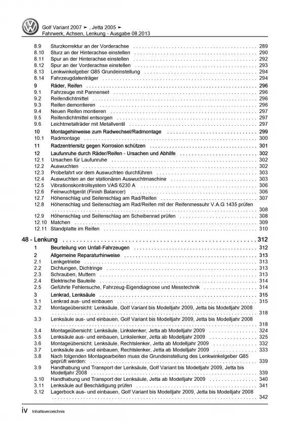 VW Jetta 5 Typ 1K 2004-2010 Fahrwerk Achsen Lenkung Reparaturanleitung