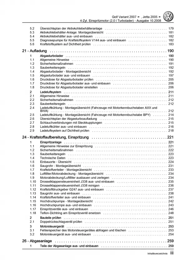 VW Jetta 5 Typ 1K (04-10) 4-Zyl. 2,0l Benzinmotor 200 PS Reparaturanleitung PDF