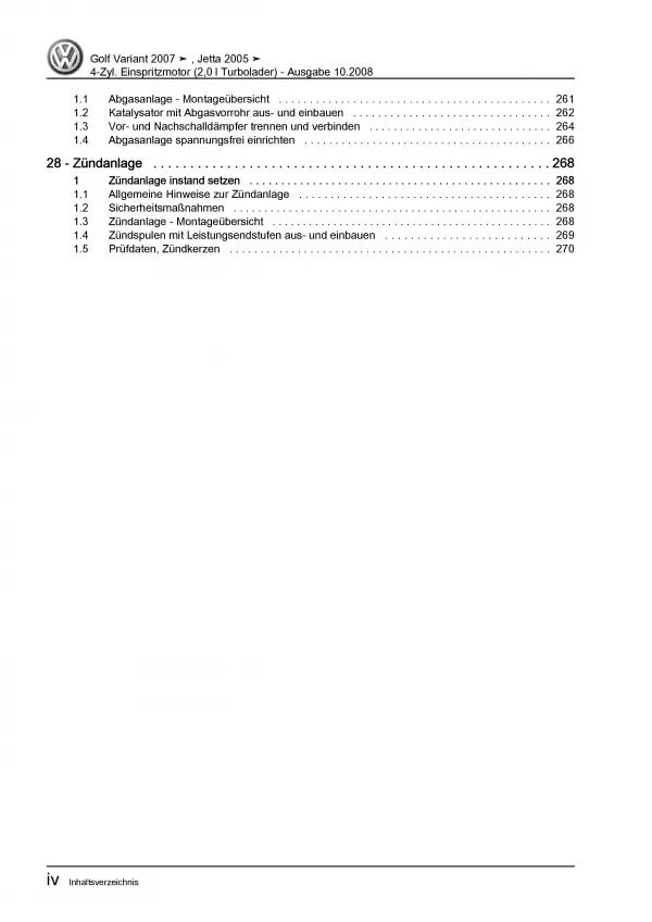 VW Jetta 5 Typ 1K (04-10) 4-Zyl. 2,0l Benzinmotor 200 PS Reparaturanleitung PDF