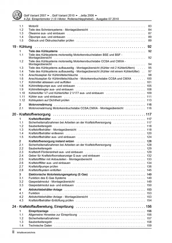 VW Jetta 5 Typ 1K 2004-2010 4-Zyl. 1,6l Benzinmotor 102 PS Reparaturanleitung