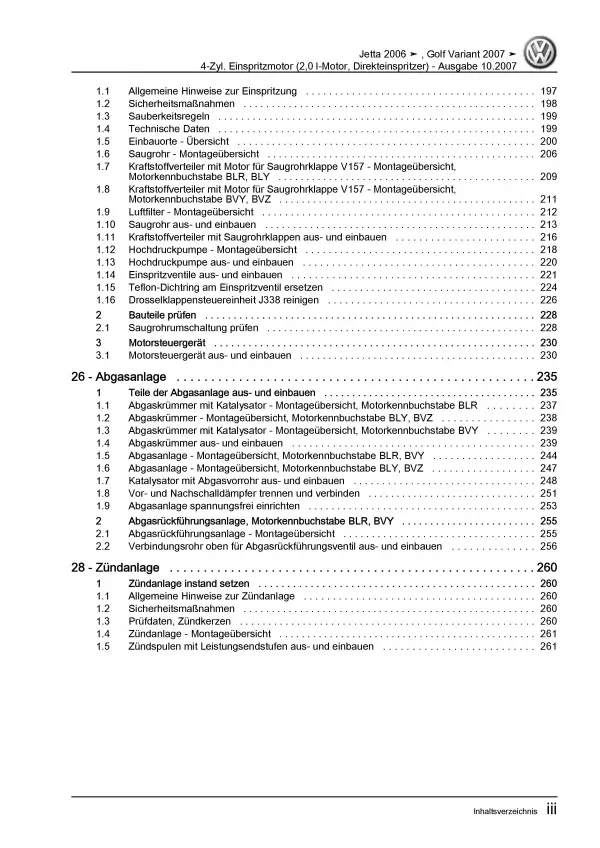 VW Jetta 5 Typ 1K (04-10) 4-Zyl. 2,0l 150 PS Benzinmotor Reparaturanleitung PDF