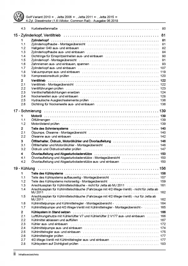 VW Jetta 5 1K (04-10) 4-Zyl. 1,6l Dieselmotor TDI 90-105 PS Reparaturanleitung