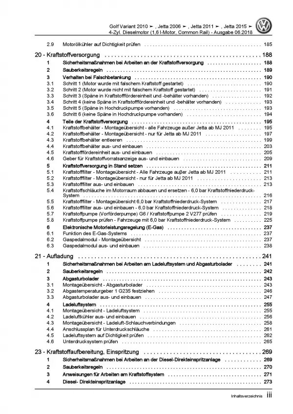 VW Jetta 5 1K 2004-2010 1,6l Dieselmotor TDI 90-105 PS Reparaturanleitung PDF