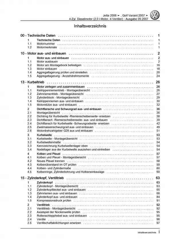 VW Jetta 5 1K (04-10) 4-Zyl. 2,0l Dieselmotor TDI 136-170 PS Reparaturanleitung
