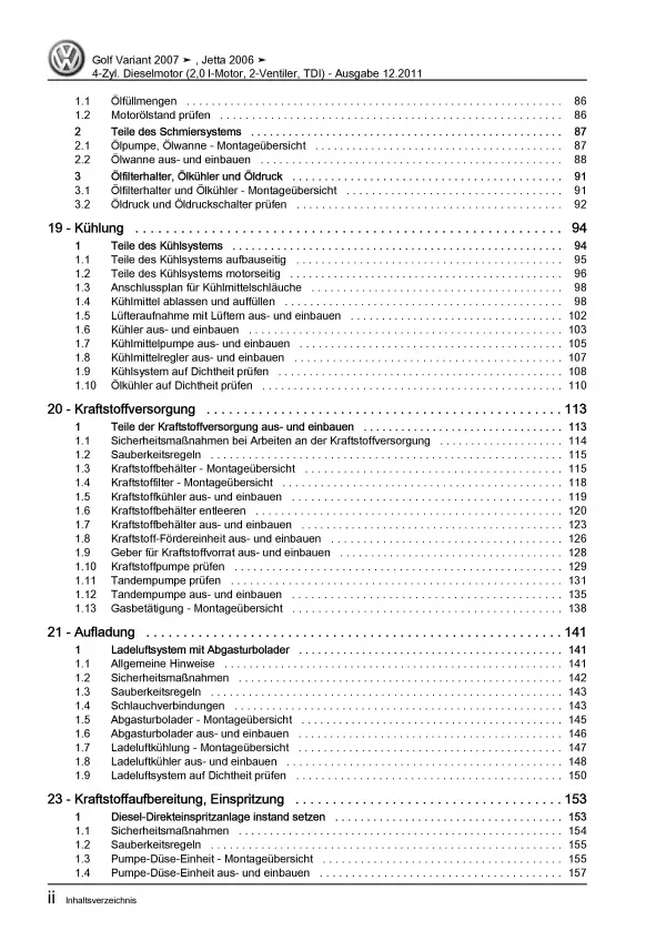 VW Jetta 5 1K (04-10) 4-Zyl. Dieselmotor TDI 2,0l 140 PS Reparaturanleitung PDF